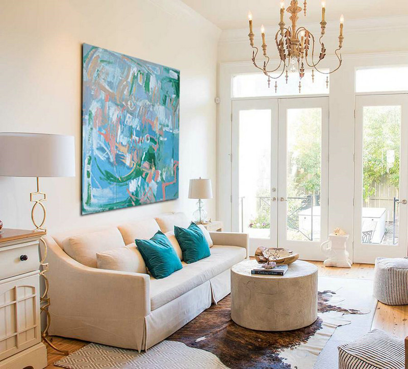 Handmade Large Contemporary Art,Oversized Contemporary Oil Painting,Canvas Wall Art Home Decor,Blue,Green,White,Pink.etc